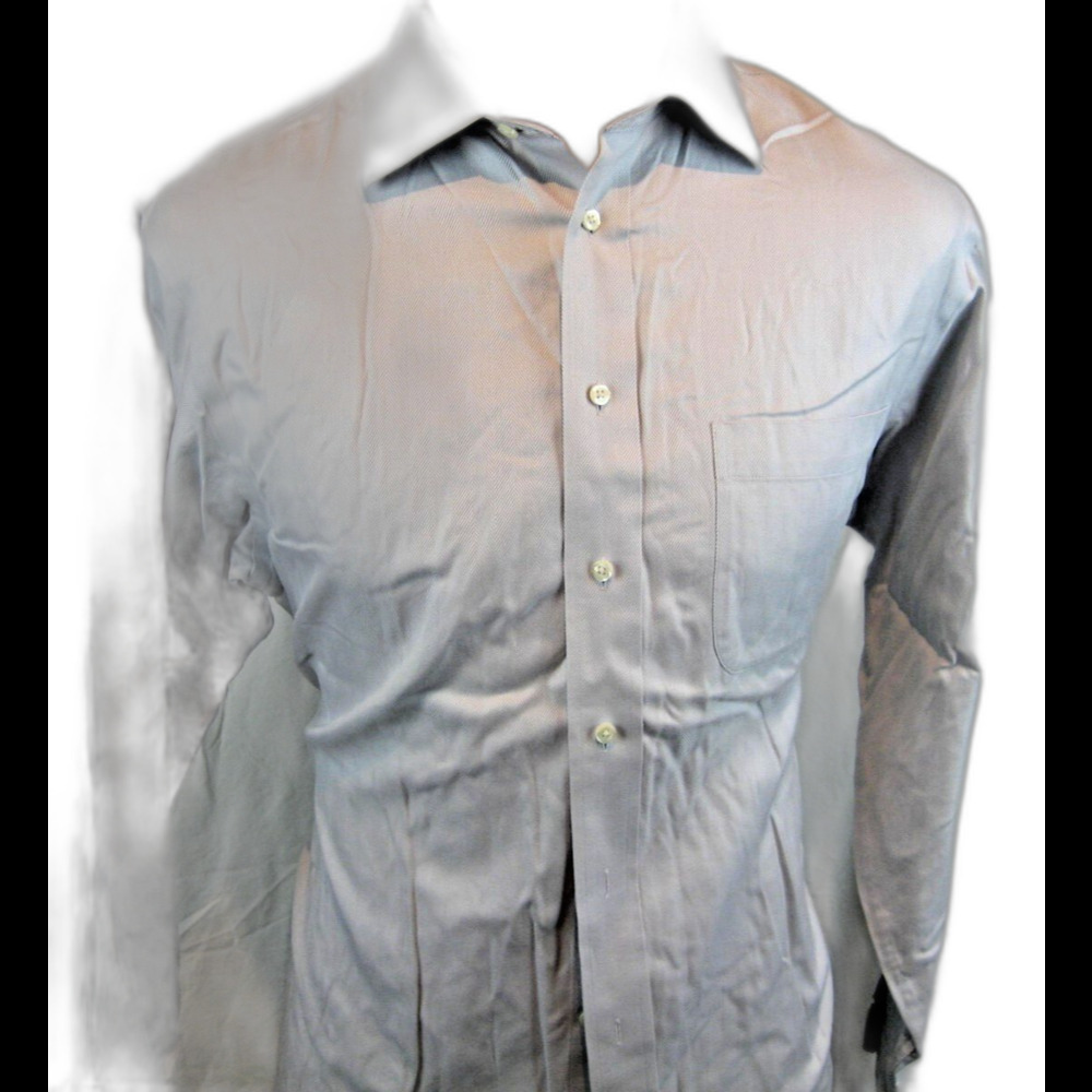 Mens Jos A Bank Signature Gray Herringbone LS Tailored Cotton Dress Shirt 16x33